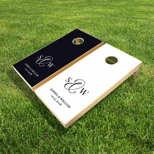 Black and White Monogram and Ampersand Wedding Cornhole Set