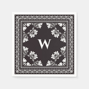 black and white monogram bandanna pattern napkins