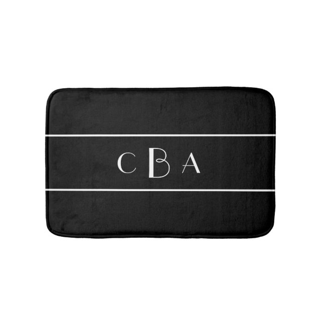 Black and White Monogram Bathroom Mat (Front)