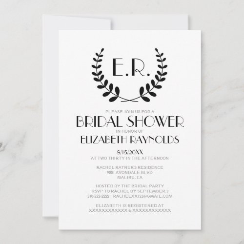 Black And White Monogram Bridal Shower Invitations