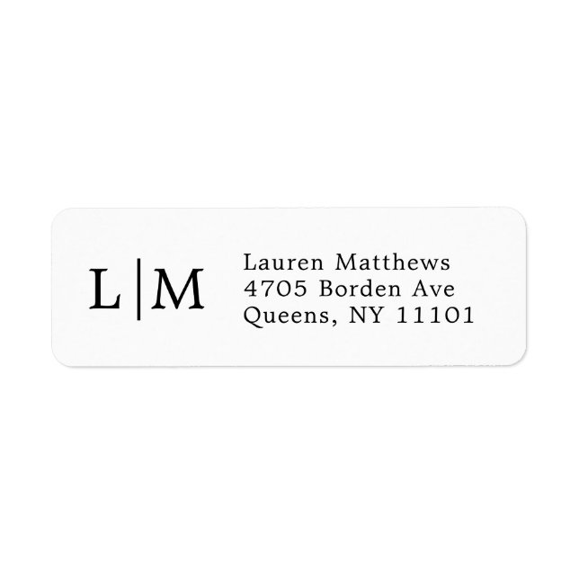 Black and White Monogram Business Return Address Label (Front)