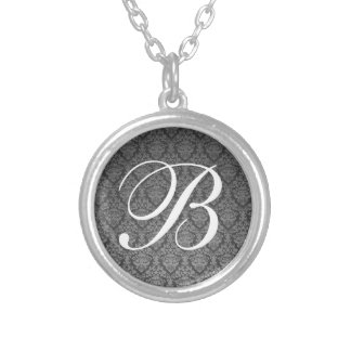 Black and white monogram calligraphy art silver plated necklace