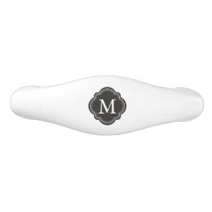Black and White Monogram Ceramic Drawer Pull