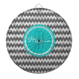 Black And White Monogram Chevron Geometric Pattern Dartboard With Darts