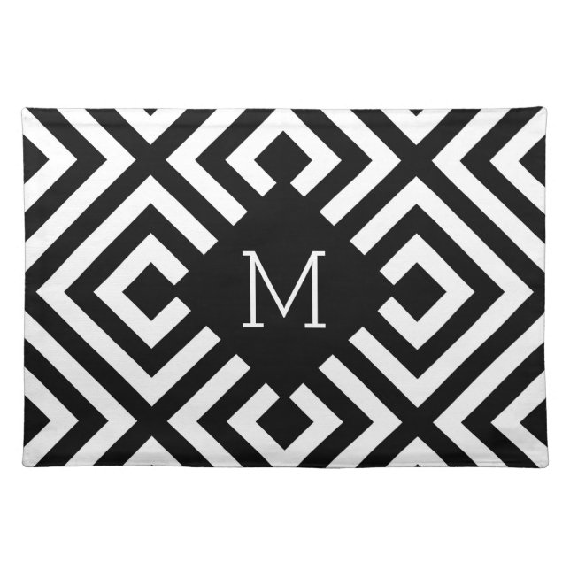 Black and White Monogram Cloth Placemat (Front)