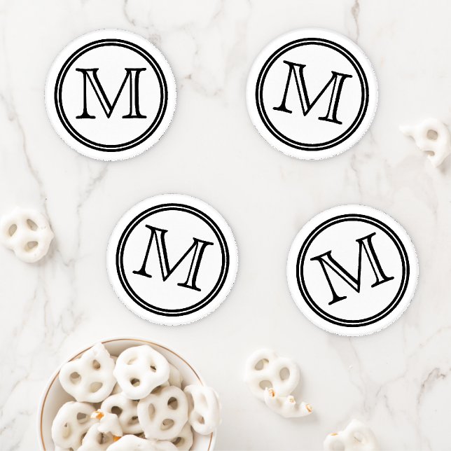 Black and White Monogram Coaster Set (In Situ)