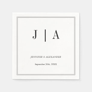 Black And White Monogram Couple Name Modern Simple Napkins