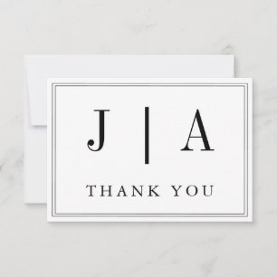 Black And White Monogram Couple Name Modern Simple Thank You Card