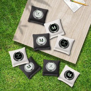 Black and White Monogram Couples Cornhole Bags