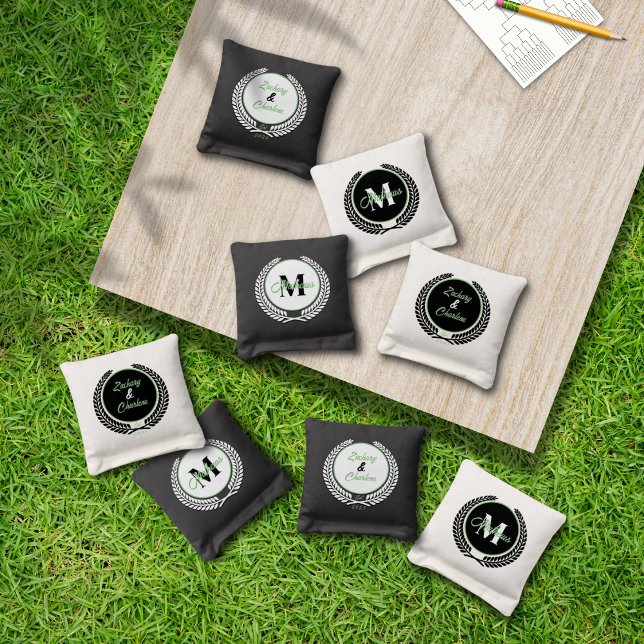 Black and White Monogram Couples Cornhole Bags (Creator Uploaded)