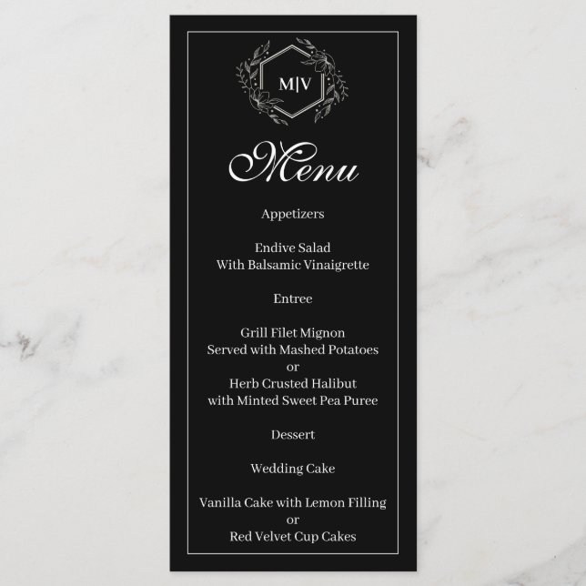 Black and White Monogram Crest Menu (Front)