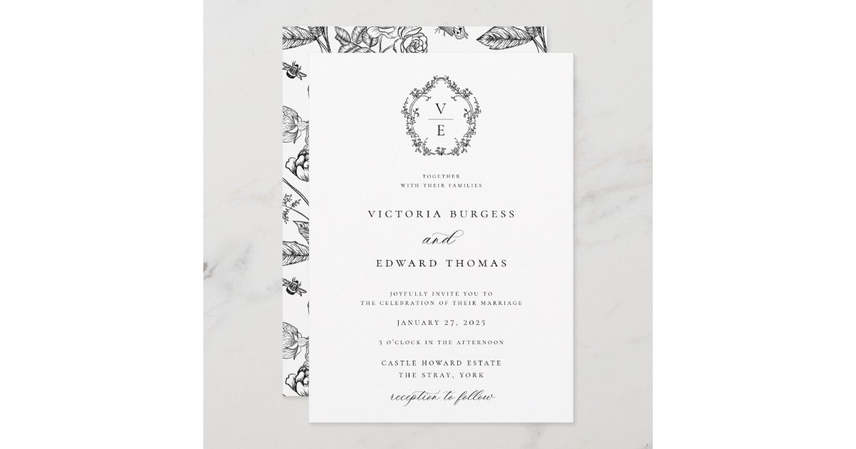 White and Black Greenery Wedding Envelope Stickers, Zazzle