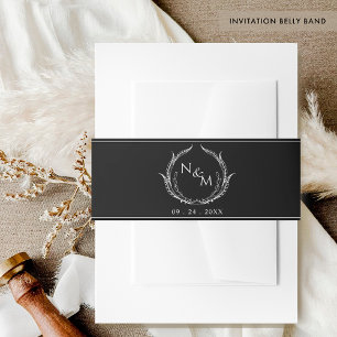 Black and White Monogram Crest Wedding Invitation Belly Band