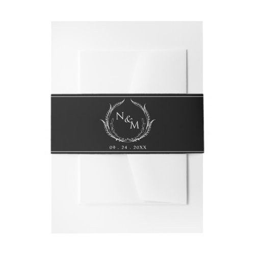 Black and White Monogram Crest Wedding Invitation Invitation Belly Band