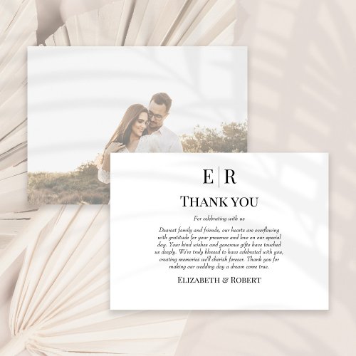 Black and White Monogram Custom Photo Wedding Thank You Card