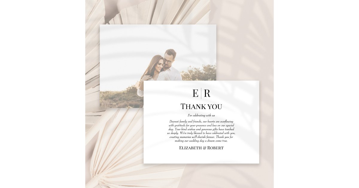 Black and White Monogram Custom Photo Wedding Thank You Card | Zazzle