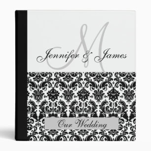 Black and White Monogram Damask Wedding Planner Binder