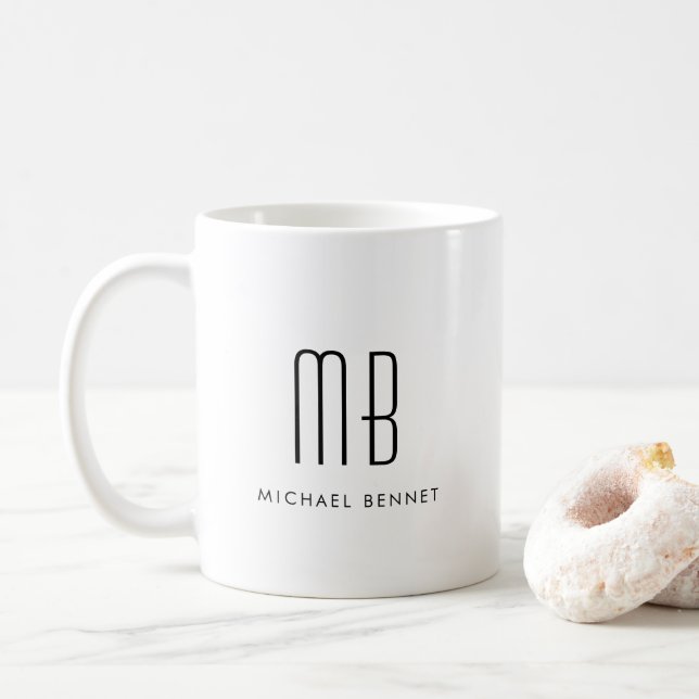 Black And White Monogram Elegant Minimalist  Coffee Mug (With Donut)
