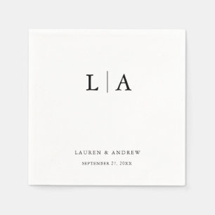 Black and White Monogram Elegant Simple Wedding Napkins