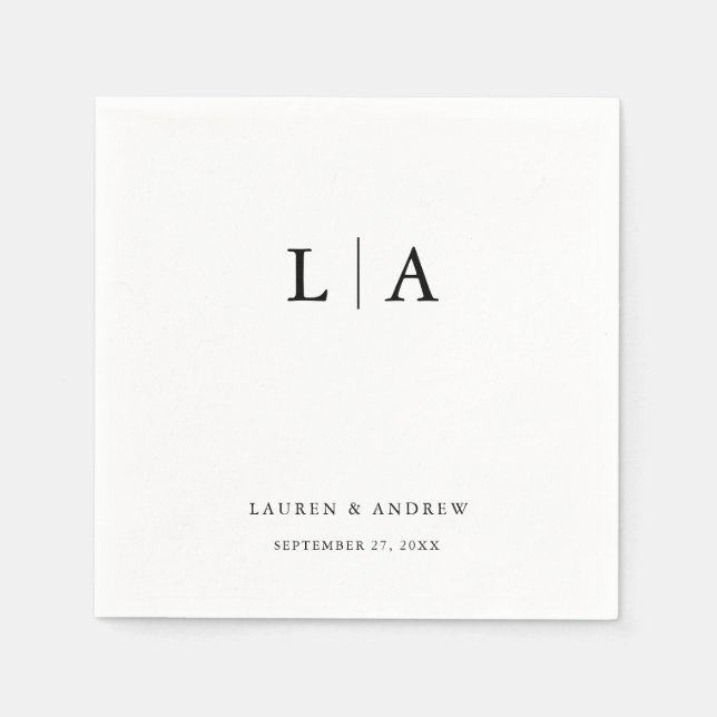 Black and White Monogram Elegant Simple Wedding Napkins (Front)