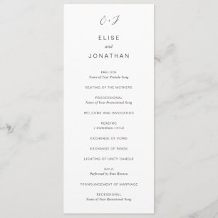 Black and White Monogram Elegant Wedding Program