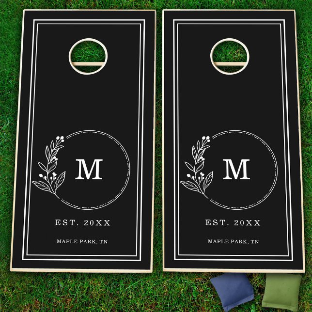 Black and White Monogram Family Initial  Cornhole Set (Black and White Monogram Family Initial Cornhole Set)
