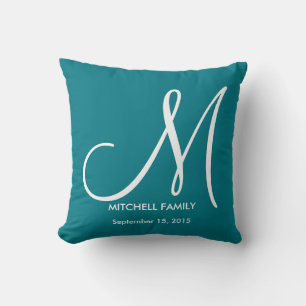 Black and White Monogram Family Wedding Square Throw Pillow