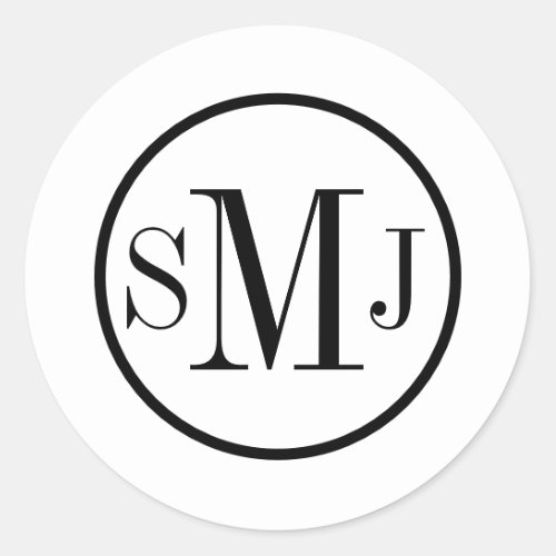 Black and White Monogram Full Color Customization Classic Round Sticker