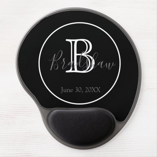 Black and White Monogram  Gel Mouse Pad (Front)