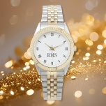 Black and White Monogram Gold Silver Tone Bracelet Watch<br><div class="desc">Custom, personalized, unisex, elegant black monogrammed on white dial, gold and silver tone metal bracelet wrist watch. Simply type in your initials / monogram, to customize. Go ahead create a wonderful, custom watch for the special men and women in your life - mom, dad, bride, groom, wife, husband, sister, brother,...</div>