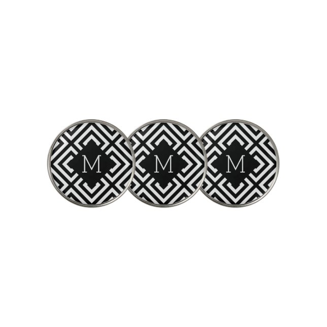 Black and White Monogram Golf Ball Marker (3 Up)