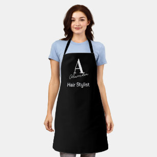 Black and White Monogram Hair Stylist Apron