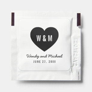 Black and White Monogram Heart Modern Wedding Hand Sanitizer Packet