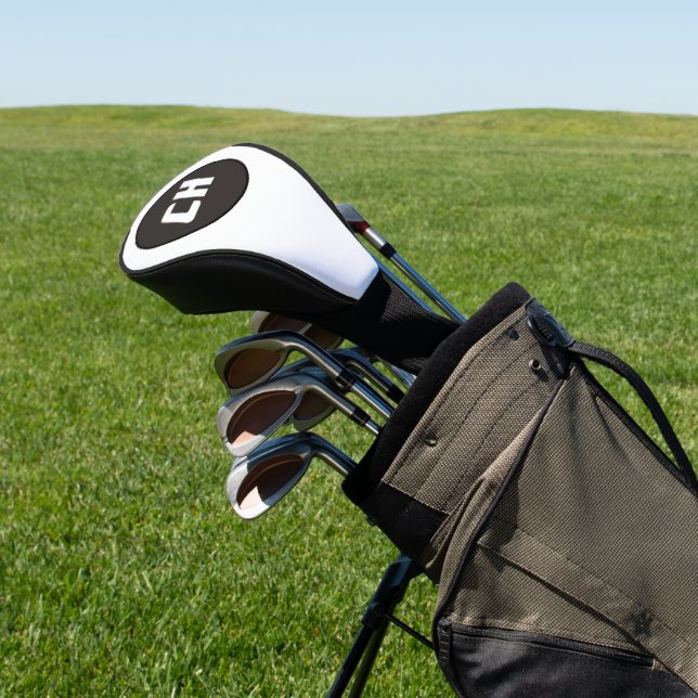 Black and white monogram initial golf head cover (In Situ)