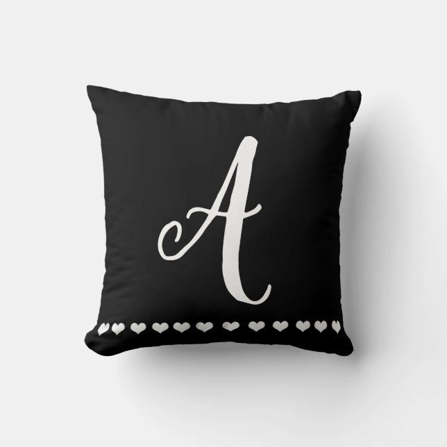 Black and White Monogram Initial Throw Pillow (Front)