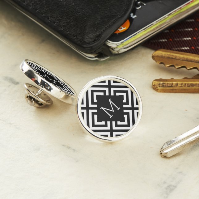 Black and White Monogram Lapel Pin (In Situ)