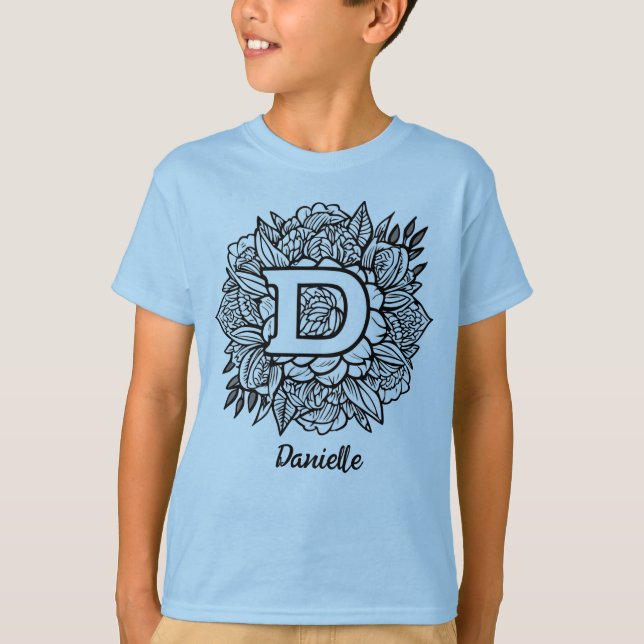 Black and White Monogram Letter D Tattoo Style Art T-Shirt (Front)