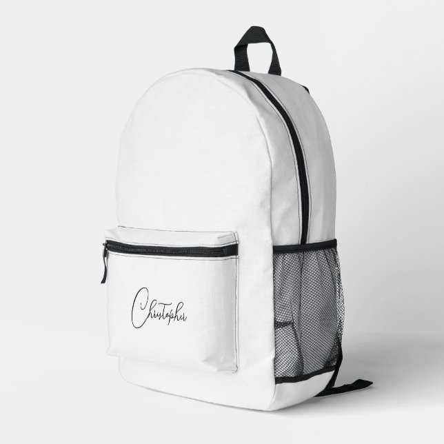 Black and White Monogram Mens Womens Travel Laptop Printed Backpack (Back Corner Right)