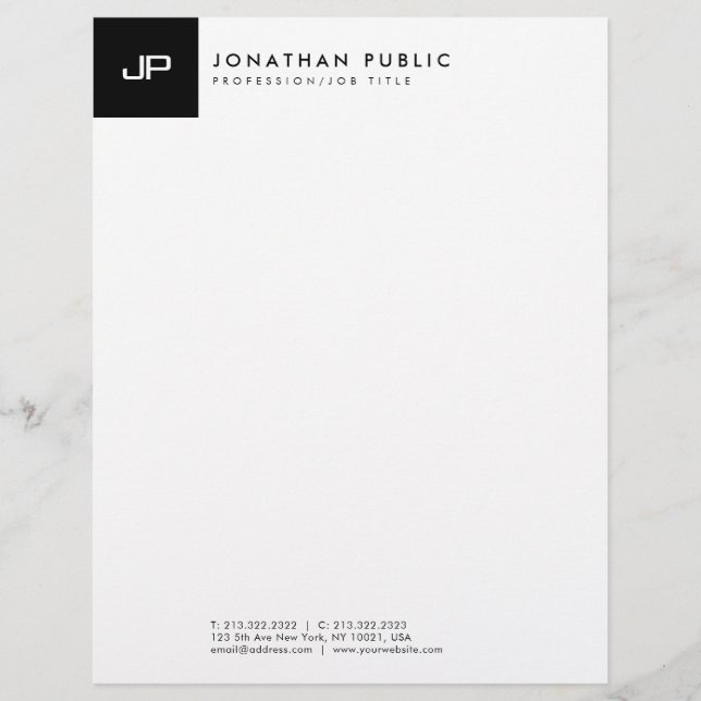 Black And White Monogram Modern Simple Template Letterhead (Front)