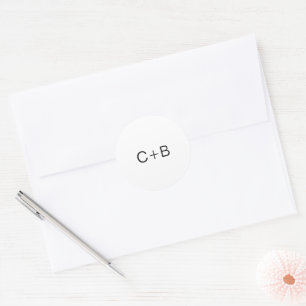 Black and White Monogram Modern Wedding Classic Round Sticker