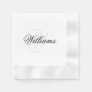 Black and White Monogram Name Coined Cocktail Napkins
