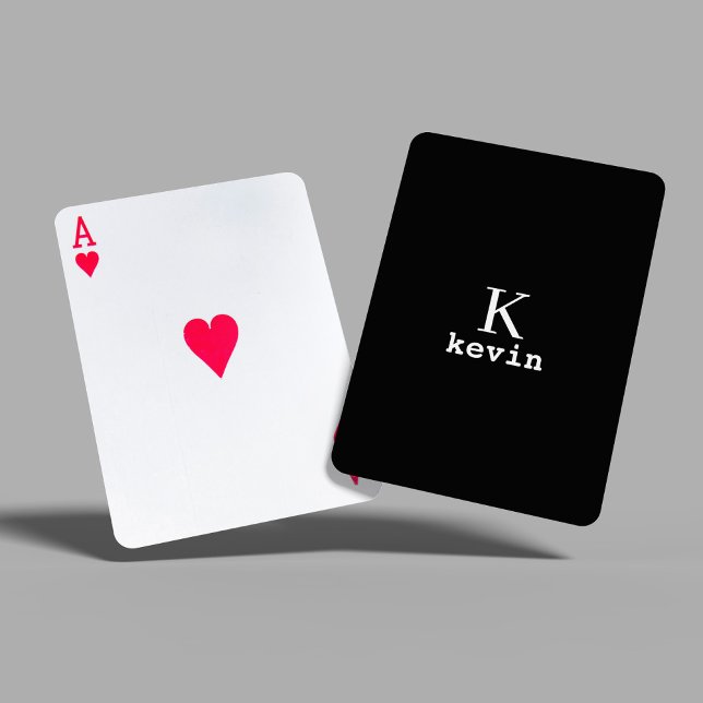 Black and white monogram name personalized poker cards (Creator Uploaded)