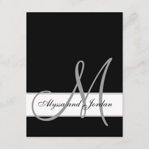 Black and White Monogram Names Wedding Reception Enclosure Card