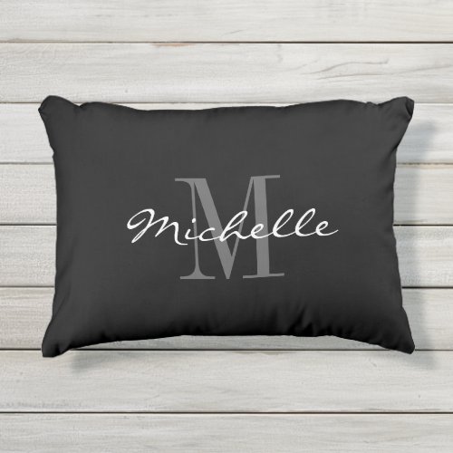 Black and white monogram outdoor accent pillow