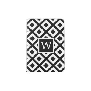 Black and White Monogram Over Square Pattern Passport Holder