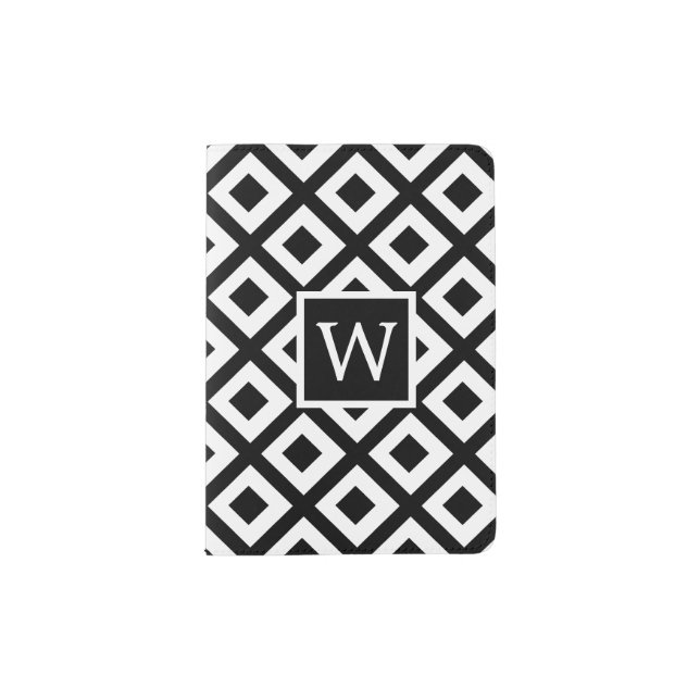 Black and White Monogram Over Square Pattern Passport Holder (Front)