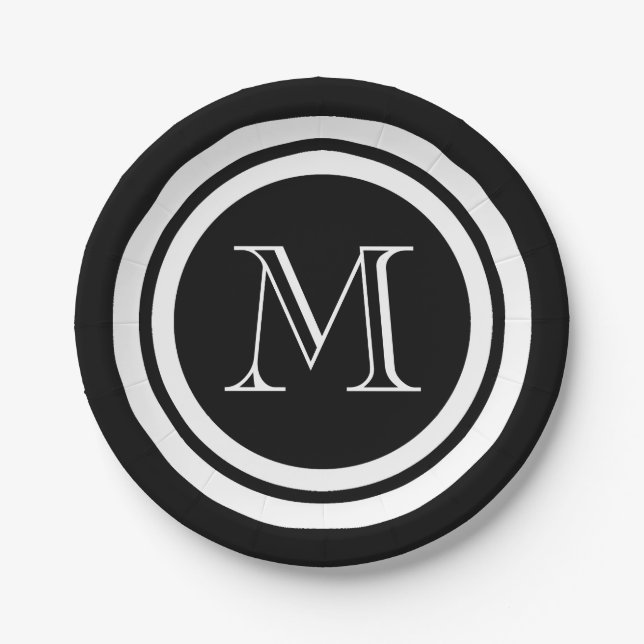 Black and White Monogram Paper Plates (Front)