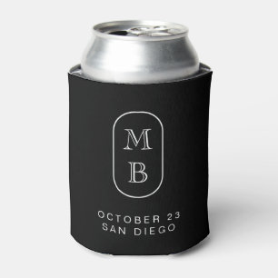 Black and white monogram Personalize Wedding Can Cooler
