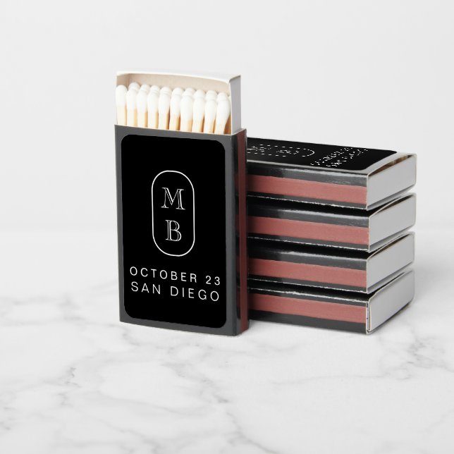 Black and white monogram Personalize Wedding  Matchboxes (Stacked)