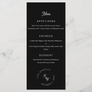 Black and white monogram Personalize Wedding Menu